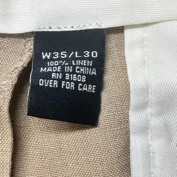 Jos A Banks Travelers Collection 100% Linen Pleated Cuffed Trouser Pants 35x30 - Picture 5 of 11